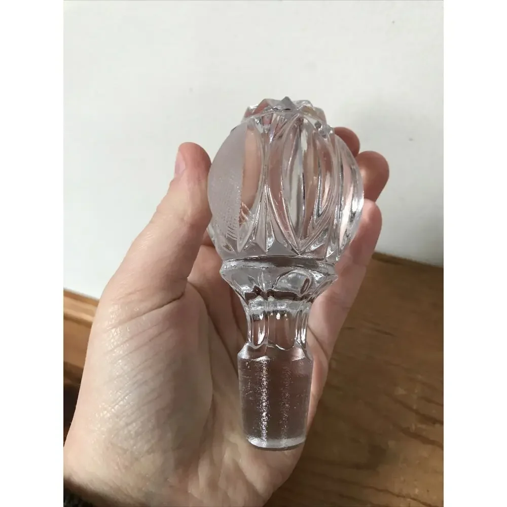 Vintage Bohemian Crystal Quilted Cut Glass Liquor Wine Decanter Bottle w Stopper